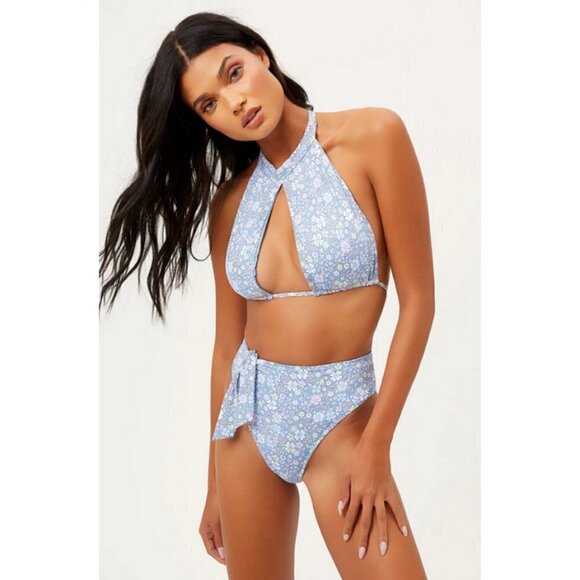 💕FRANKIES BIKINIS💕 Cupid High Neck Bikini Top Springtime Print ~ Large L NWOT - Picture 2 of 7